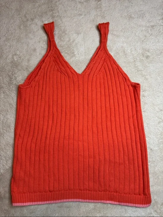 Talbots Bright Orange Ribbed V-Neck Tank - Picture 8 of 8